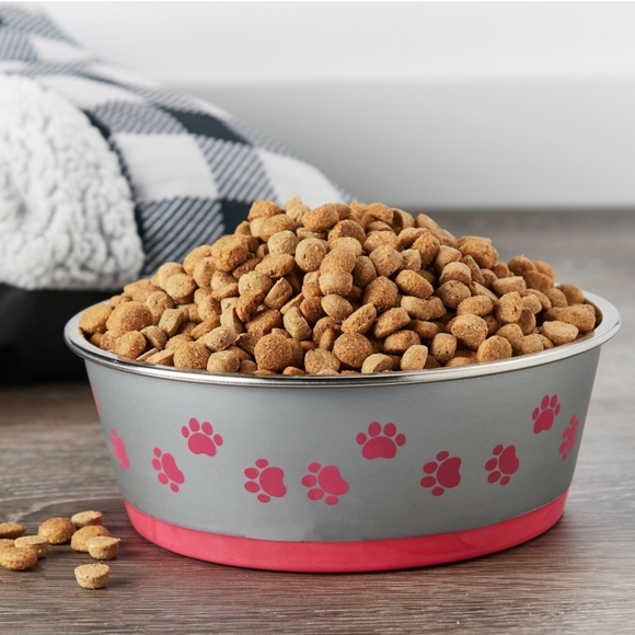 Vibrant Life Large Fuschia Paw Print Stainless Steel Pet Bowl - Picture 2 of 8